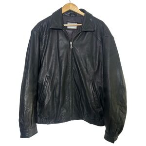 Vintage 90s Hathaway Leather Jacket Women XL Black Full Zip Bomber Coat